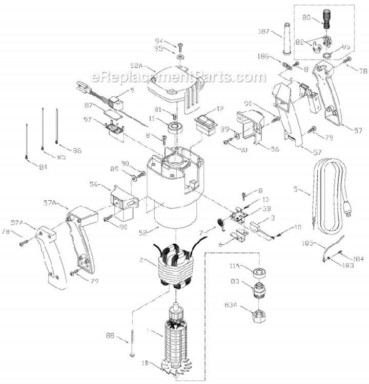 Page B Diagram and Parts List for 7538 Type 1 Porter Cable Router
